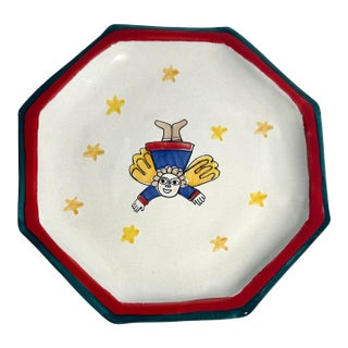 MCM Italian DeSimone Octagonal Ceramic Hand Painted Angel Plate For Sale