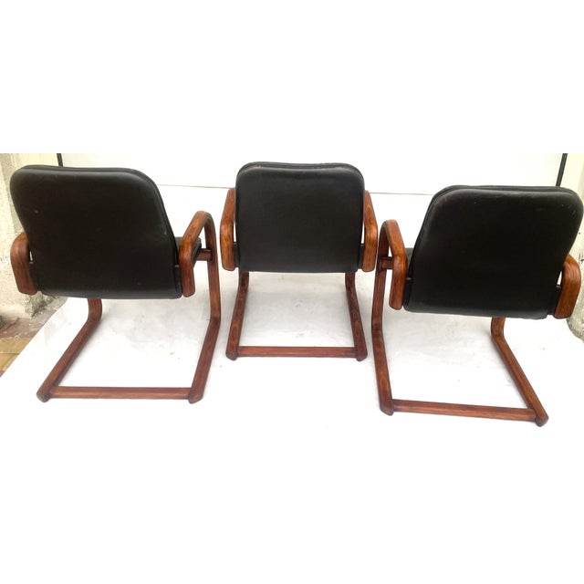 1960s Mid-Century Modern Armchairs in Bentwood and Leather, 1960s, Set of 3 For Sale - Image 5 of 18