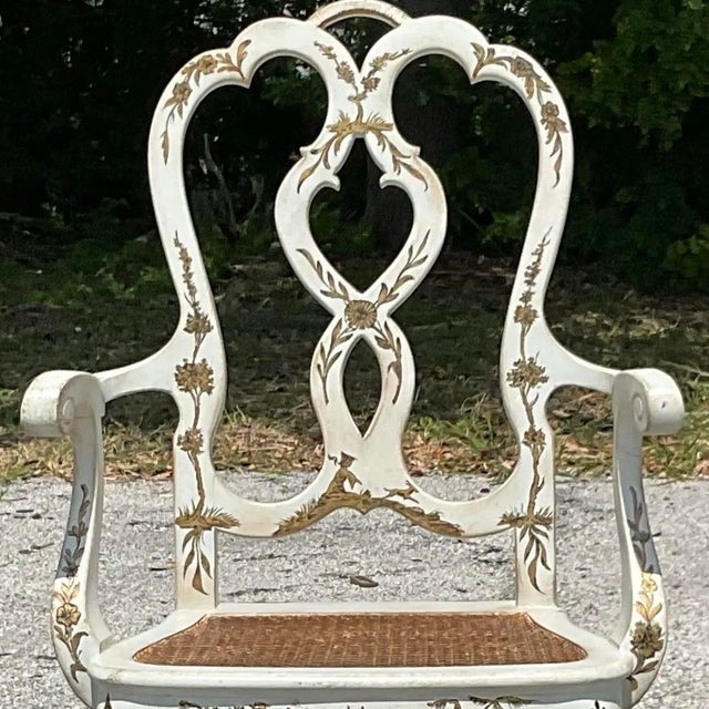 Off-white Vintage Regency Chinoiserie Chippendale Arm Chair For Sale - Image 8 of 13