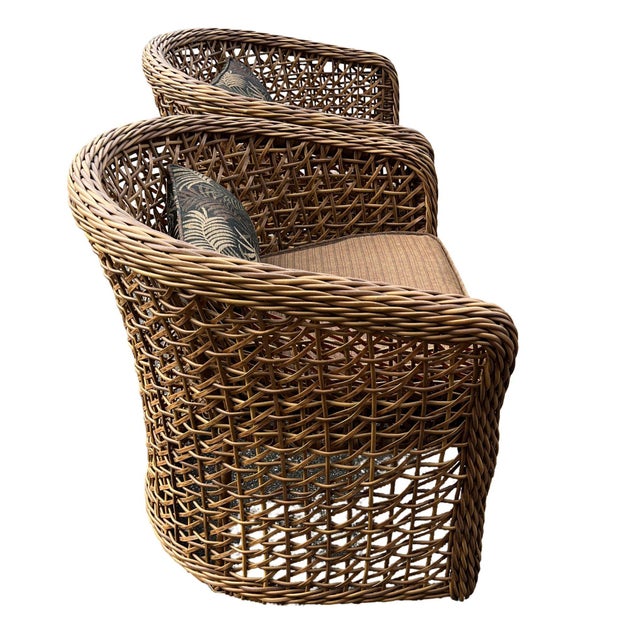 Contemporary Pair of Palecek Style Woven Rattan Barrel Chairs Coastal Organic Modern For Sale - Image 3 of 6