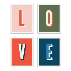 Alphabet Series, LOVE by Pencil & Paper in White Frame, XS Art Prints, Set of 4