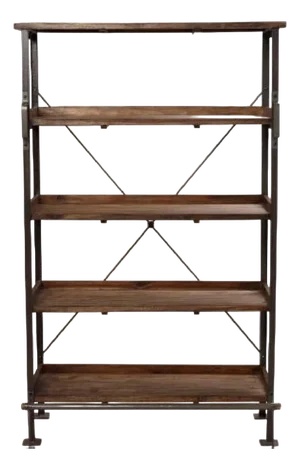 Industrial Wood and Metal Shelving Unit With Integrated Metal Handles and Foot Rail