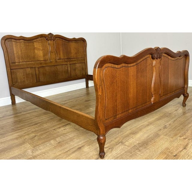 Vintage Louis XVI French Double Bed Frame in Oak For Sale - Image 4 of 13