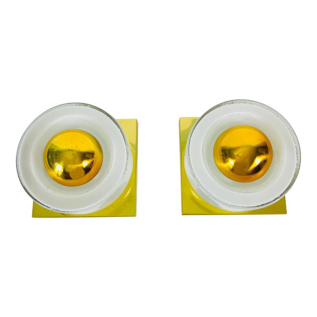 1980s Modernist Brass and Bubble Glass Wall Lamps by Limburg, Germany - a Pair For Sale