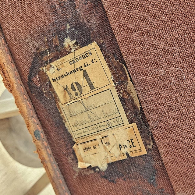 Brown Antique Leather Car Travel Trunk, 1930s For Sale - Image 8 of 10