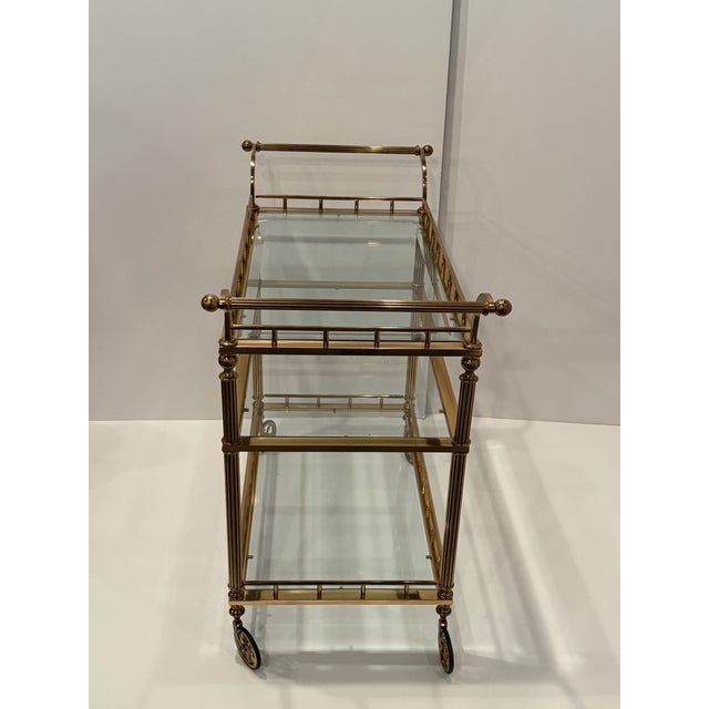 Regency Style 3 Tier Brass & Glass Mid Century Modern Bar Cart For Sale - Image 9 of 12