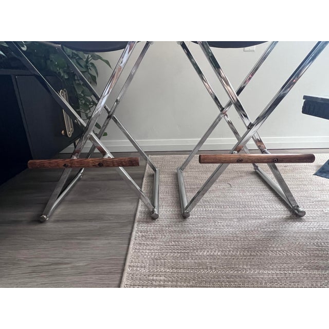 1970s Milo Baughman Style Chrome Directors Chair Bar Stools a Pair