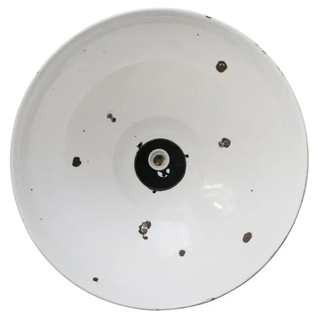 Large Vintage French Industrial Light Grey Enamel Pendant Lights from Mazda For Sale - Image 4 of 6