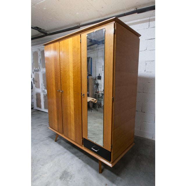 French Wardrobe with Compass Legs, Doors, Mirror and Drawer, 1960s For Sale - Image 3 of 18