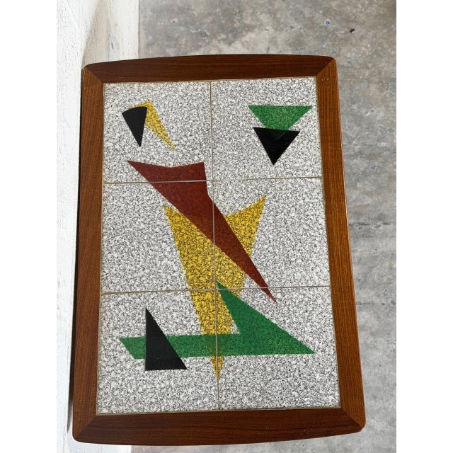 Teak Abstract Mosaic Tile Top Nesting Tables Set of 3 Mid-Century Modern 1960s For Sale - Image 4 of 10