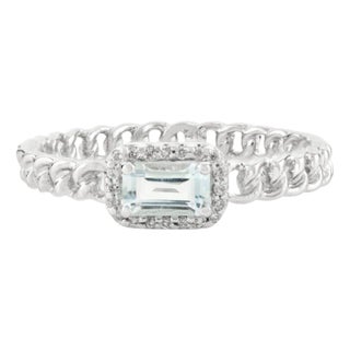 14k White Gold Halo Diamond Topaz Baguette Ring Size 6 For Sale