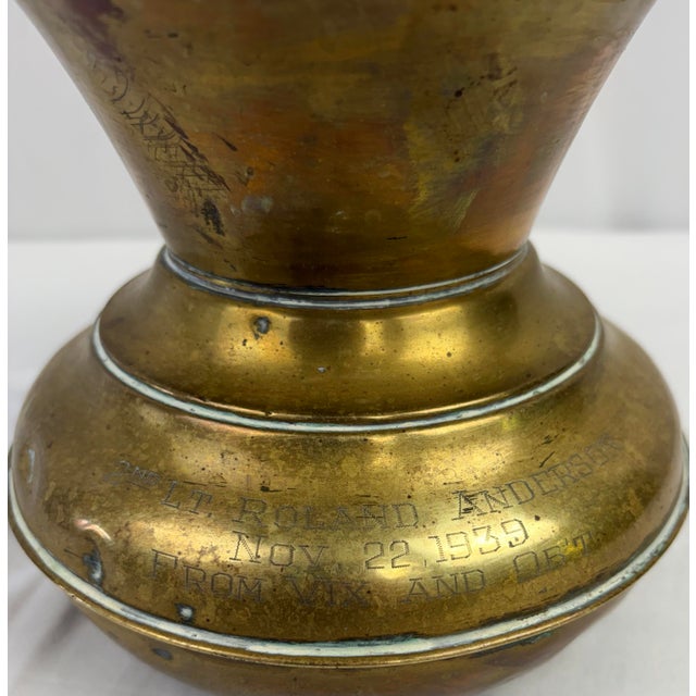 Brass Vintage Early American Brass Cachepot / Planter Vessel – Engraved 1939 For Sale - Image 8 of 10