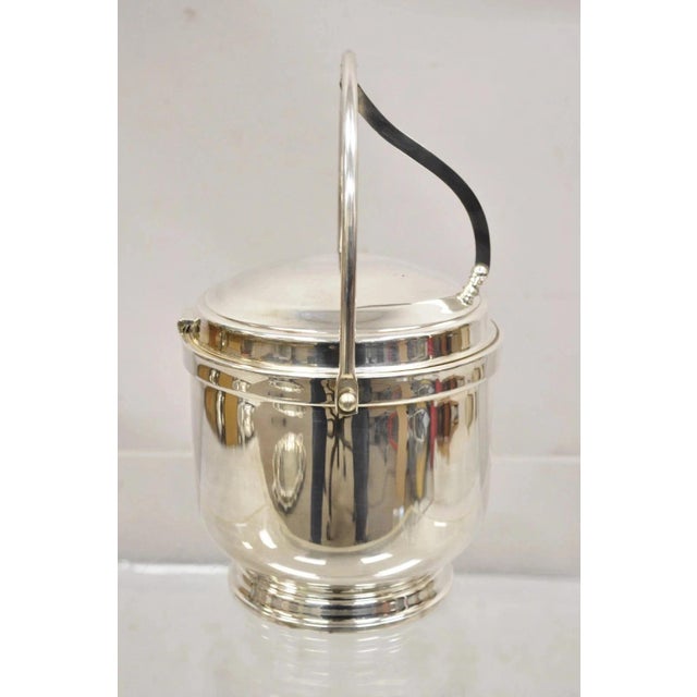 Vintage Wallace Mid Century Modern Silver Plated Glass Lined Hinged Lid Ice Bucket. Circa Mid 20th Century. Measurements:...