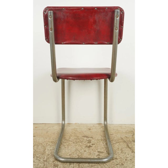 Mid 20th Century Pair of Mid Century Steel Tube Red Vinyl Dining Chairs For Sale - Image 11 of 12