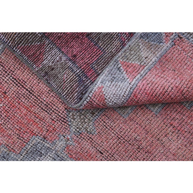 Textile 1970s Pink Turkish Handmade Wool Runner Rug, Geometric Motifs For Sale - Image 7 of 11