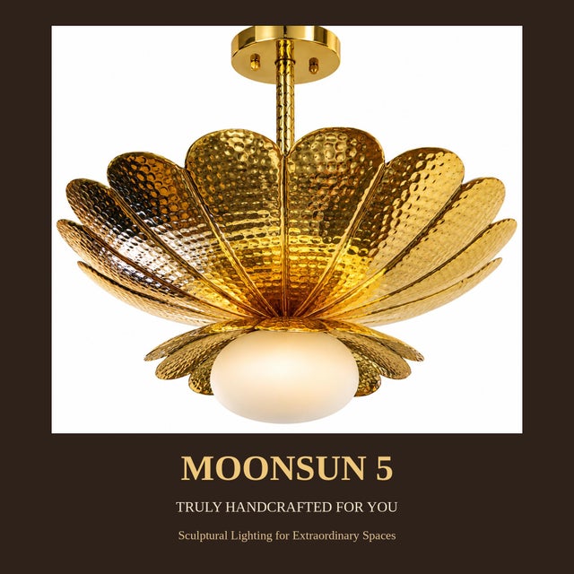 Handmade Brass Flower Chandelier, Hammered Lotus Ceiling Light, Antique Brass Floral Pendant, Art Deco Luxury Ceiling Fixture 28 Inches For Sale - Image 13 of 14