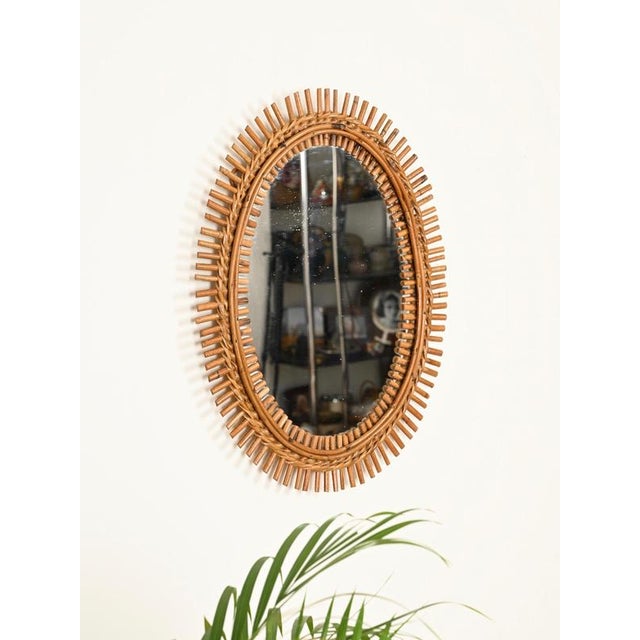 Organic Oval Mirror in Bamboo, Rattan and Wicker by Franco Albini, Italy, 1960s For Sale - Image 6 of 11