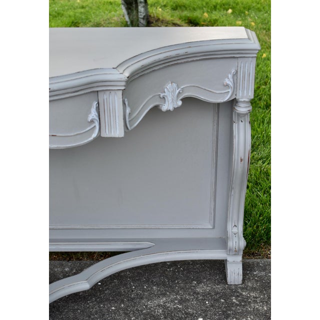 Hollywood Regency Antique Walnut Carved Hollywood Regency Style Console Table Painted Gray/Distres For Sale - Image 3 of 15
