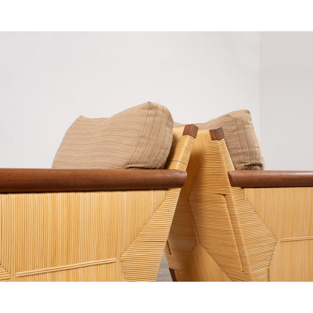 Pair John Hutton for Donghia Merbau Rattan Lounge Chairs For Sale - Image 14 of 18
