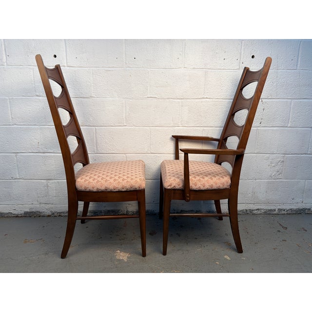 Thomasville Set of Six Mid-Century Upholstered Walnut Dining Chairs by Thomasville For Sale - Image 4 of 17