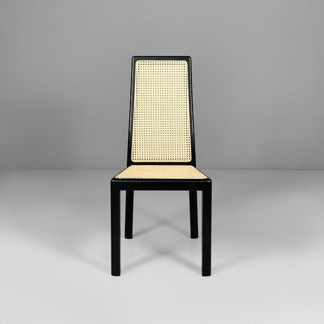 Italian modern chairs 840 by Tito Angoli for La Montina, 1970s Set fo twelve chairs 840 with straw seat and backrest. The...