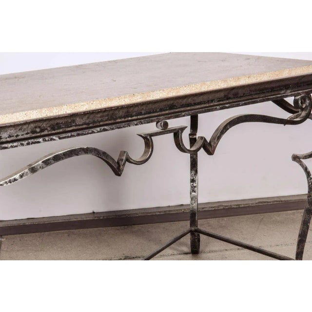 Iron Coffee Table With Travertine Marble Top For Sale In New York - Image 6 of 9