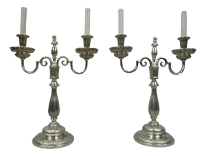 Pair of Silver Plated George III Style Candelabra Form Lamps