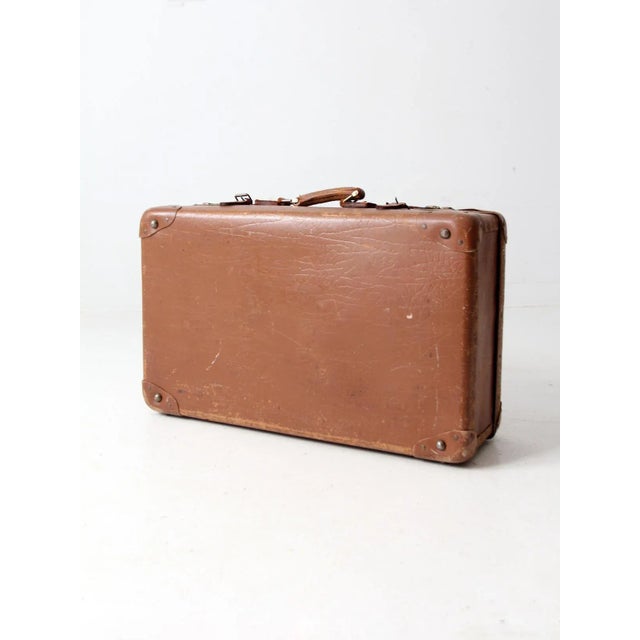 Vintage Brown Leather Suitcase For Sale - Image 9 of 11