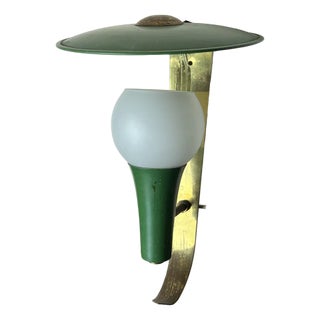 Italian Wall Lamp in Green Aluminum and Opaline Glass, 1950s For Sale