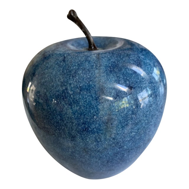 Vintage Marble Blue Apple Paper Weight For Sale