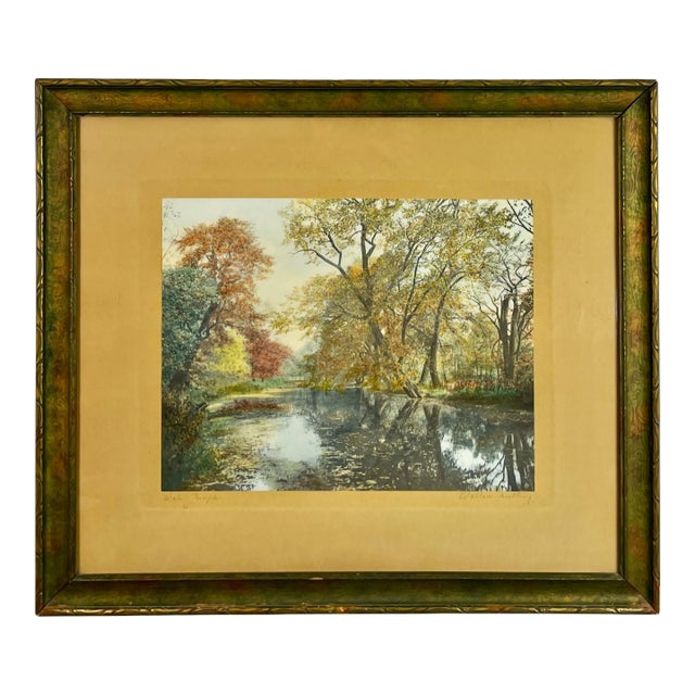 Rare Antique Signed Large Wallace Nutting Hand Colored Photograph "Water Maples" - 1909 For Sale