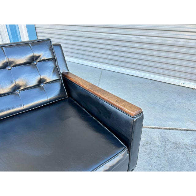 Black Mid Century Walnut & Vinyl Sofa For Sale - Image 8 of 12