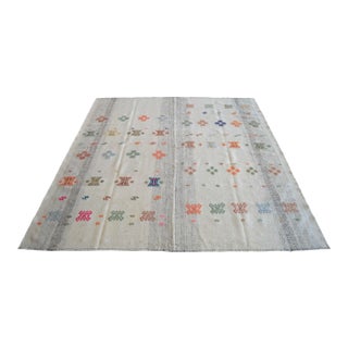 Exceptional Vintage 1950s Turkish Rug Kilim With Jajim Embroidered Handmade Kilim 5'10" X 6'9" For Sale