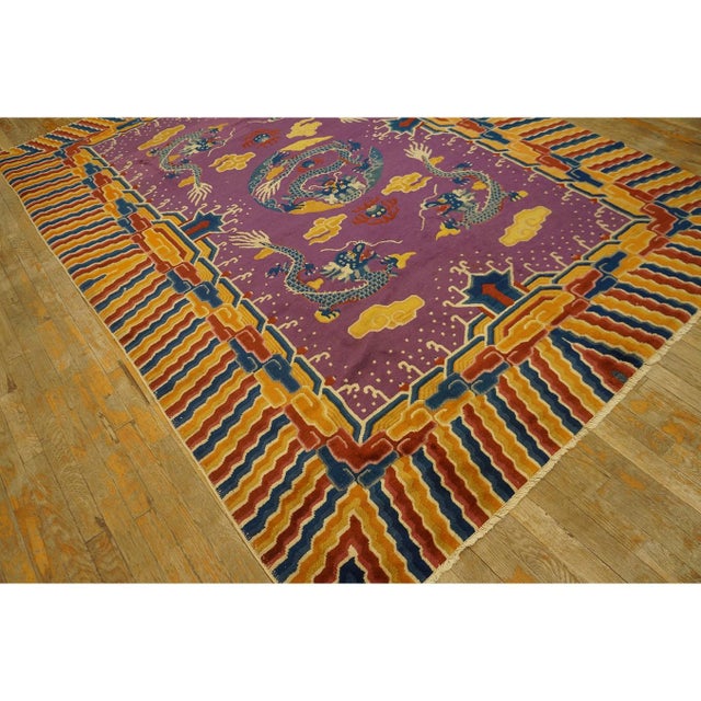 Textile Rare 19th C. Chinese Dragon Ningxia Rug in Moody Purple and Orange C. 1890 (6x9) For Sale - Image 7 of 10