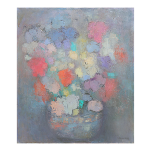 Multicolor Flowers Iii, Signed Oil Painting by Miriam Bromberg