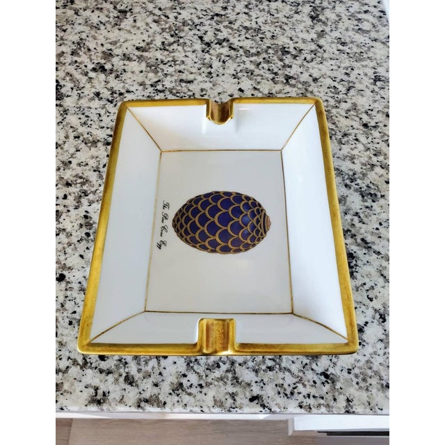 Ceramic House of Faberge & Limoges Porcelain Tray With Hand Painted Parcel Gilt Pine Cone Egg For Sale - Image 7 of 11