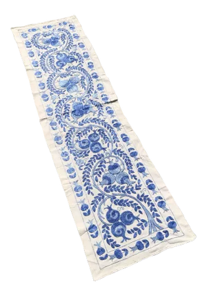 Art Deco Suzani Handmade Blue Crochet Table Runner