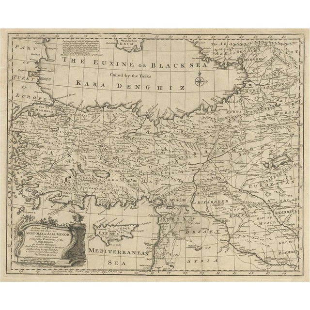 Antique Map of Asia Minor with Cyprus, Syria and Turkey and the Black Sea, 1747 For Sale - Image 6 of 6