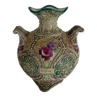 Late 19th C Japanese Double Handles Moriage Porcelain Vase For Sale