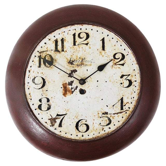Antique Public Iron Wall Clock with Hand-Painted Dial, 1920s For Sale