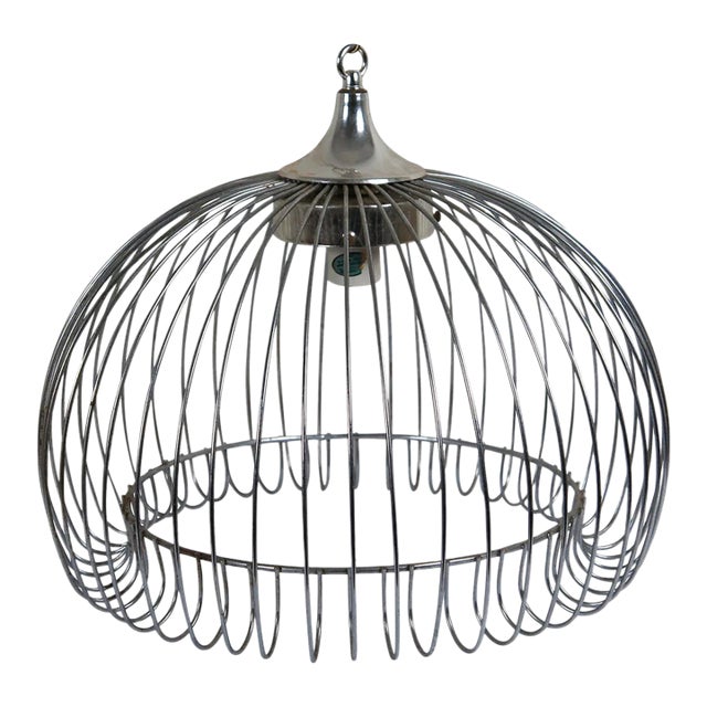 1960s Mid Century Modern Chrome Wire Bird Cage Swag Chandelier Pendant Light 16.5" For Sale