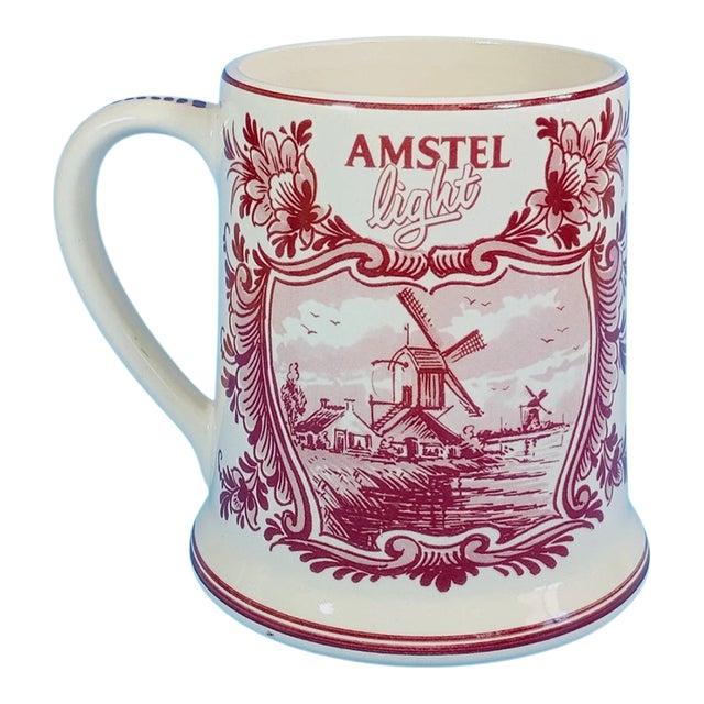 Vintage Delft Red Floral Handwork Holland Mug For Sale