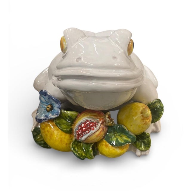 Traditional Italian Hand-Painted Majolica Ceramic Frog Garden Sculpture For Sale - Image 3 of 8