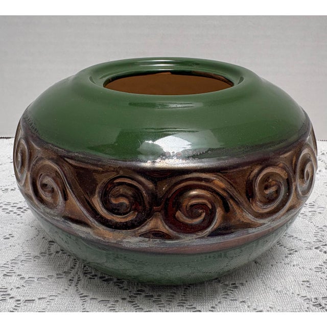 Ceramic Vintage Ceramic Pottery Green Textured Plant Vessel For Sale - Image 7 of 7