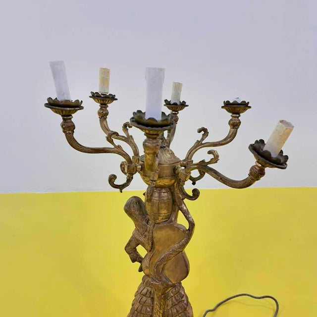Golden Candleholder with Figure For Sale - Image 6 of 13