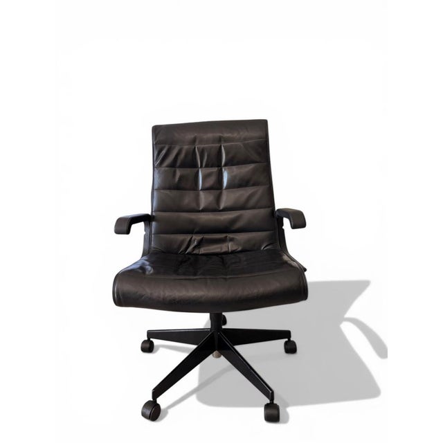 Vintage Black Leather Sapper Office Chair by Richard Sapper for Knoll, 1980s For Sale - Image 12 of 13