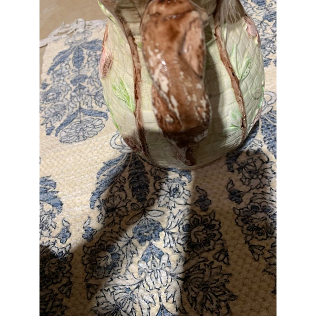 Ceramic Antique Majolica Pitcher With Bird Motif For Sale - Image 7 of 11