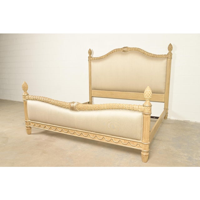 French Henredon Style French Regency Louis XVI Cream Crackle Lacquered Upholstered King Size Bed For Sale - Image 3 of 14