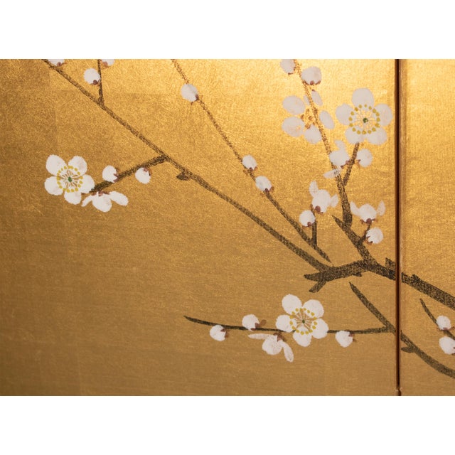 Goldenrod "Sakura", C. 1960s Showa Era Japanese Painted Byobu Screen For Sale - Image 8 of 18