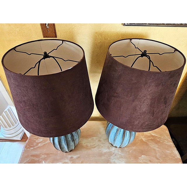 Turquoise Pottery Table Lamps – Mid‑Century Style, 32" - a Pair For Sale - Image 4 of 18